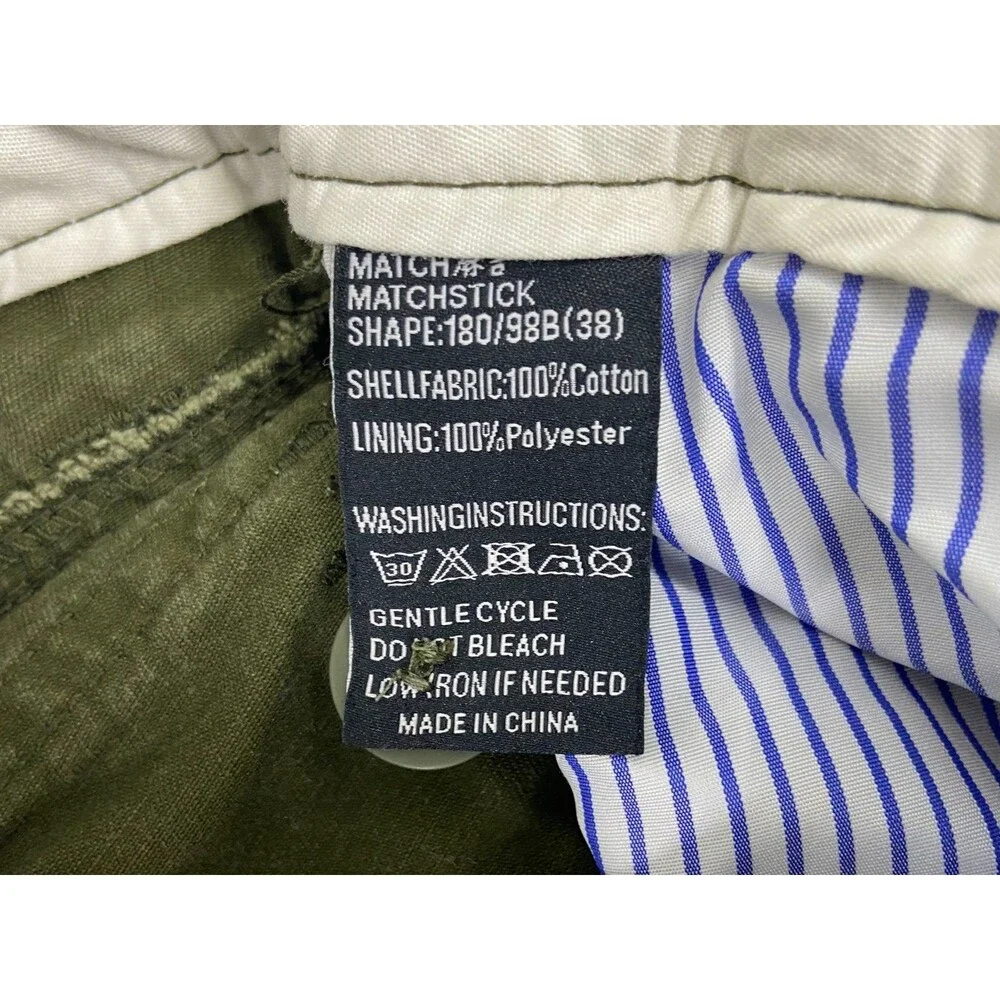 Matchstick Men 38 Military Cargo Pants Green Relaxed Outdoors Work Hiking